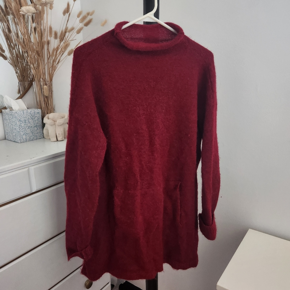 Peruvian Connection | Burgundy Red 100% Alpaca Wool Pullover Sweater Tunic, Sz S